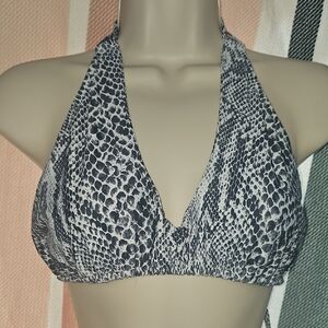 Snake Print Halter Bikini Top - Black & White